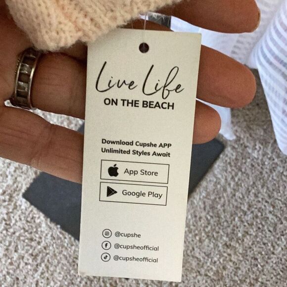 NWT CUPSHE Lt Blush Pink Cable Knit Sweater Mini Dress Women’s Medium - Picture 8 of 10